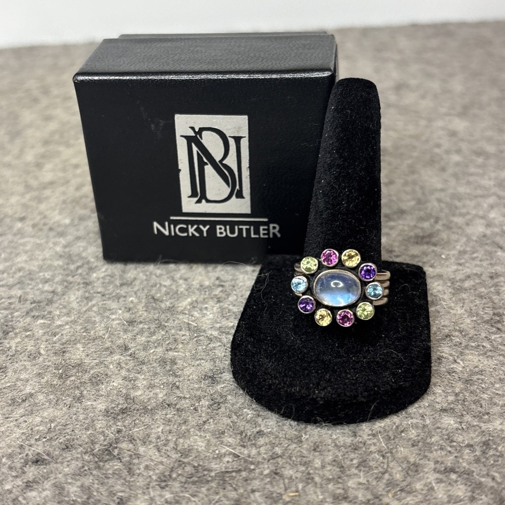 Nicky Butler 925 Sterling Silver Moonstone Multi Gemstone Ring Size 8 NB India